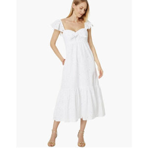 Lilly Pulitzer White Cotton Eyelet Embroidered Flutter Sleeve Midi Dress Size 14